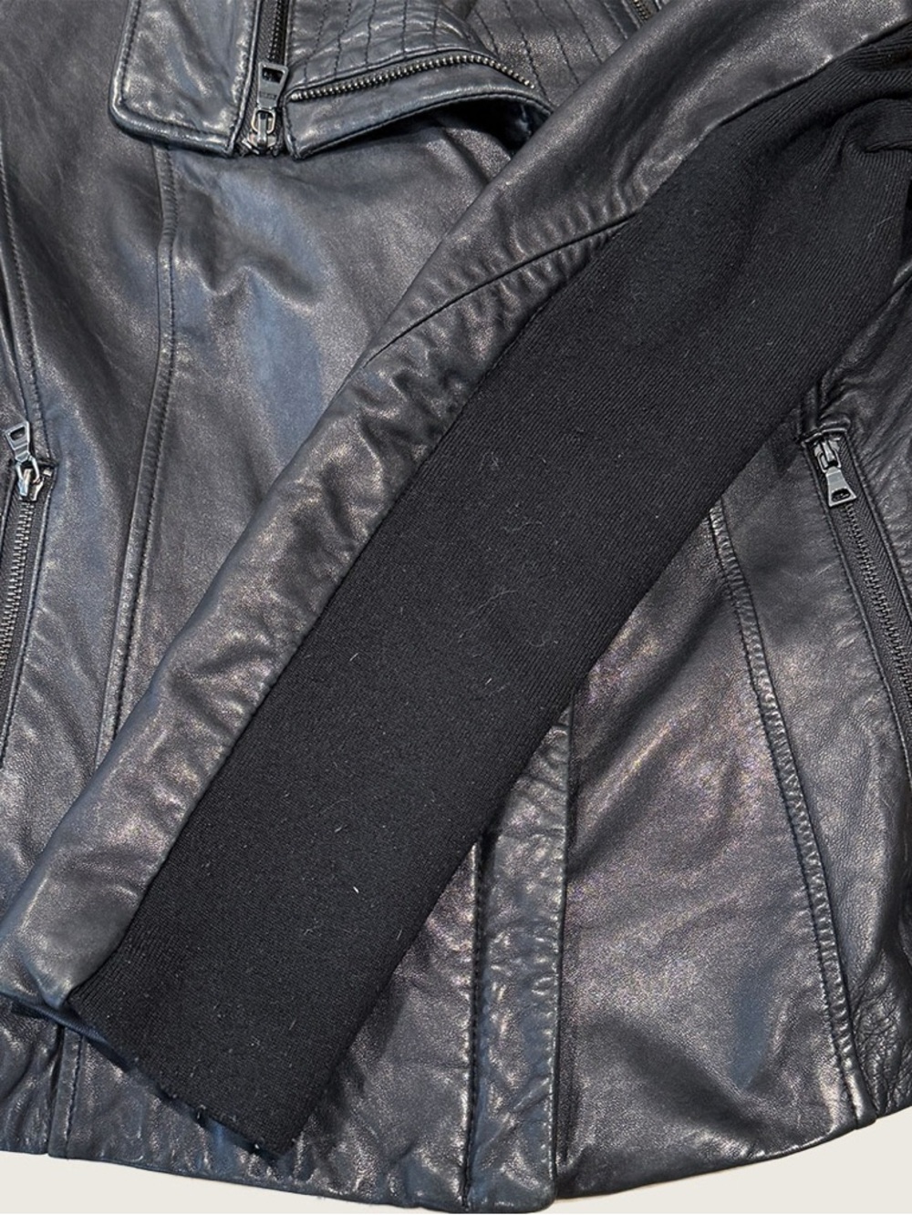 Barneys New York Leather Jacket Black Zip Off Collar Small - Picture 10 of 12